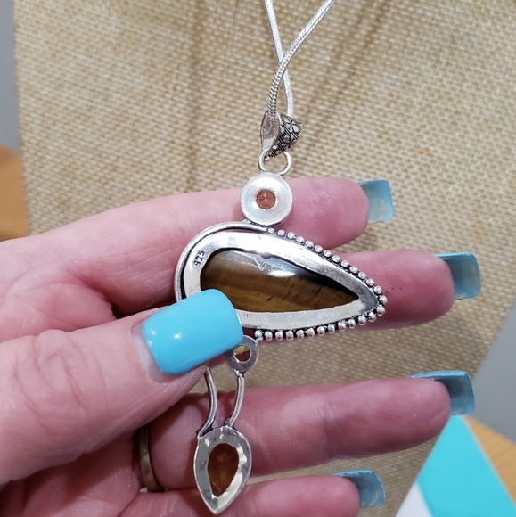 Tiger eye gemstone, 925 silver necklace - Picture 9 of 11